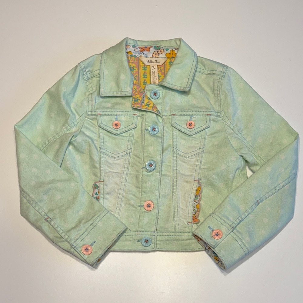 Matilda Jane Light Green Jean Jacket with Pink Accents